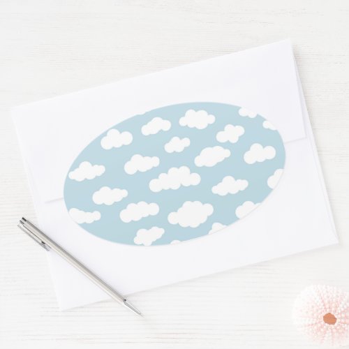 Pastel Clouds Aesthetic Baby Blue And White  Oval Sticker