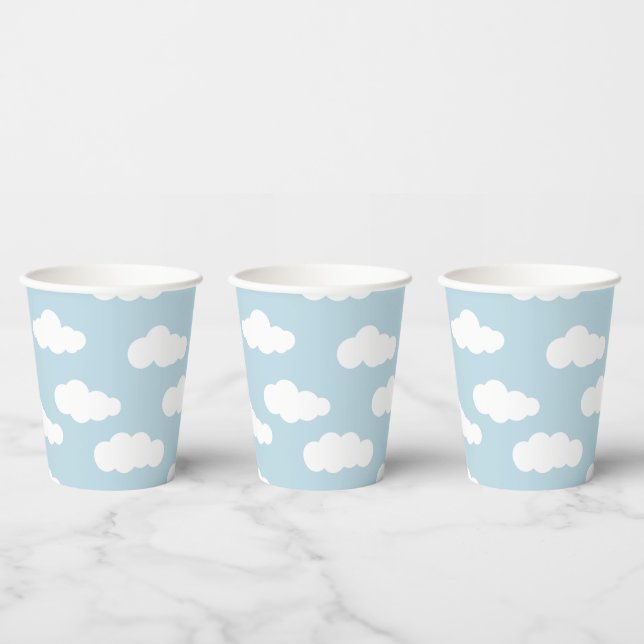 Pastel Clouds Aesthetic Baby Blue And White  Paper Cups (Multi)
