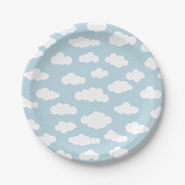 Pastel Clouds Aesthetic Baby Blue And White  Paper Plates (Front)