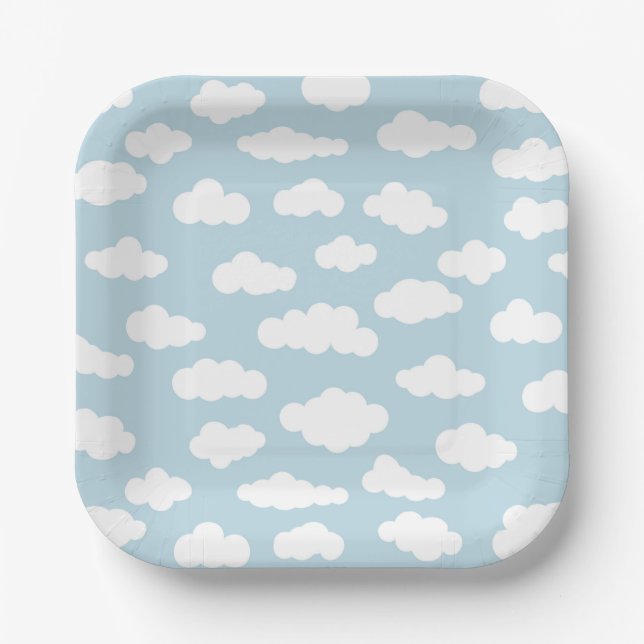 Pastel Clouds Aesthetic Baby Blue And White  Paper Plates (Front)