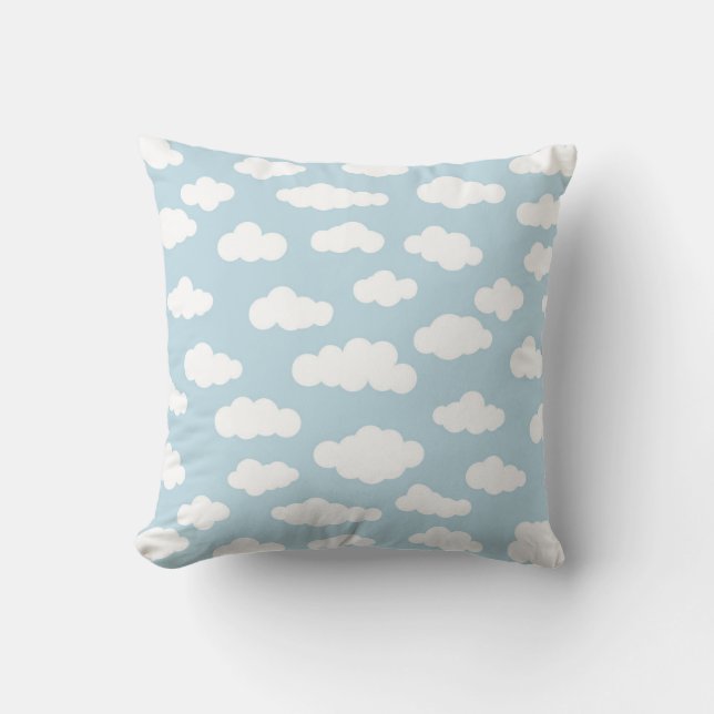 Pastel Clouds Aesthetic Baby Blue And White Throw Pillow (Front)