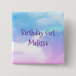 Pastel Clouds and a Rainbow Birthday Girl Button