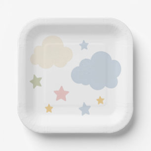 Pastel Clouds and Stars Baby Shower Paper Plates