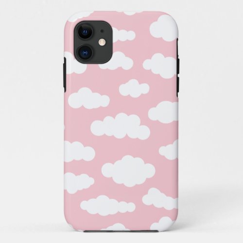 Pastel Clouds Asthetic White And Pink Art iPhone 11 Case