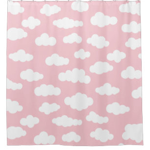 Pastel Clouds Asthetic White And Pink Girl Shower Curtain