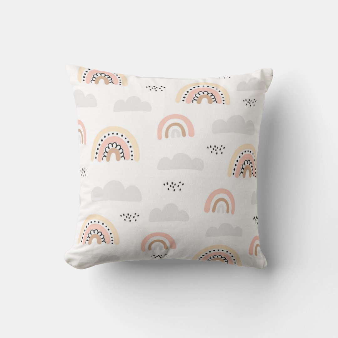 Pastel Clouds & Boho Rainbows Cushion | Zazzle