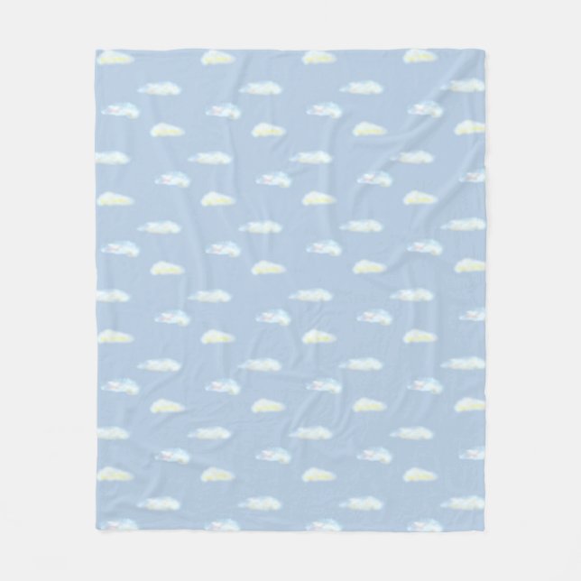 Pastel Clouds on Light Blue Fleece Blanket (Front)
