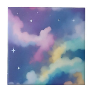 Pastel Clouds on Starry Night Sky Ceramic Tile