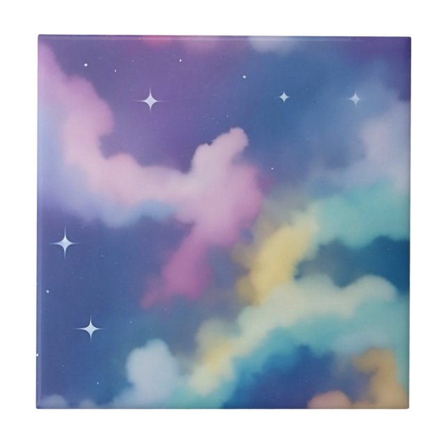 Pastel Clouds on Starry Night Sky Ceramic Tile (Front)