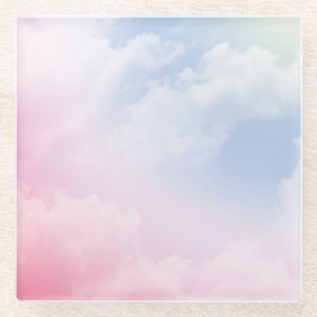 Pastel Clouds: Serene Background Pattern Glass Coaster (Front)