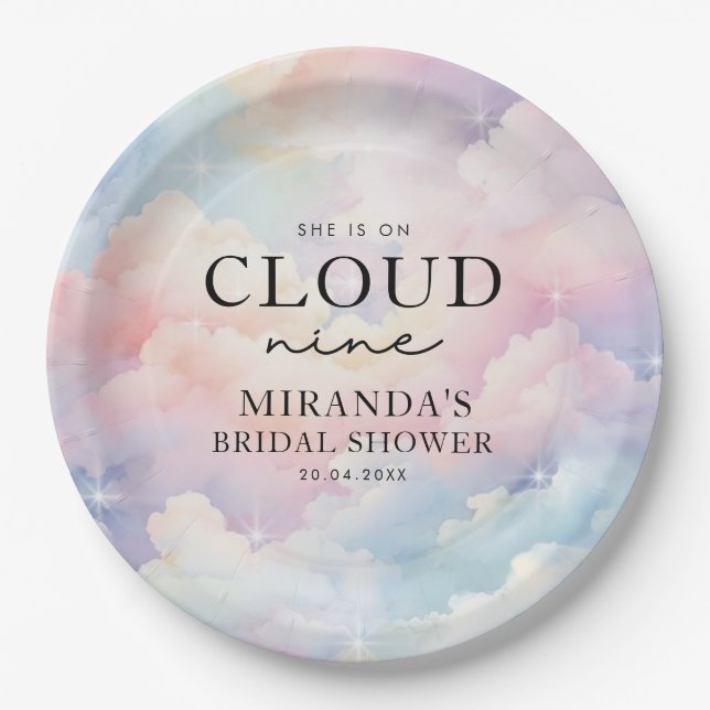 Pastel Clouds She's On Cloud Nine Bridal Shower Paper Plates (Front)