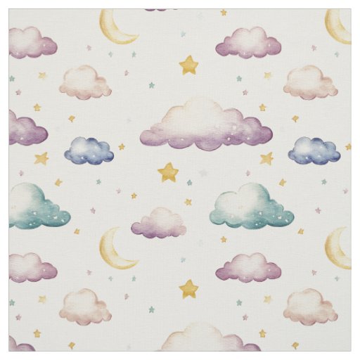 Pastel Clouds / Stars / Moons on Ivory Fabric