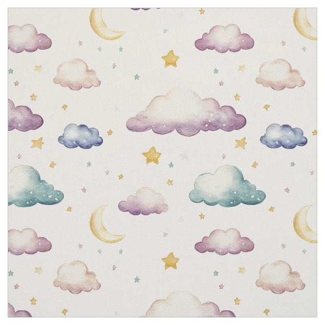 Pastel Clouds / Stars / Moons on Ivory Fabric (Swatch)