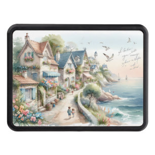 Pastel Coastal Cottage Village Escape Hitch Cover