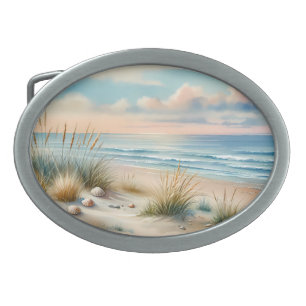 Pastel Coastal Dunes Watercolor Belt Buckle