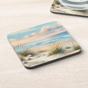 Pastel Coastal Dunes Watercolor Beverage Coaster