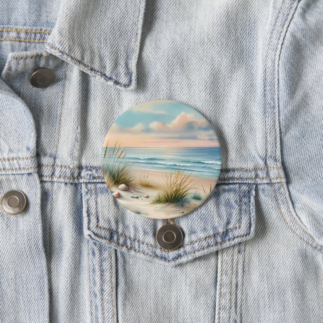 Pastel Coastal Dunes Watercolor Button (In Situ)