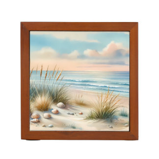 Pastel Coastal Dunes Watercolor Desk Organizer