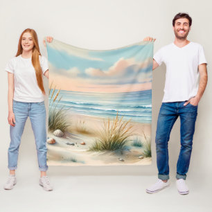 Pastel Coastal Dunes Watercolor Fleece Blanket