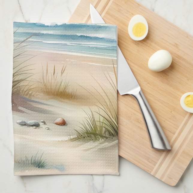 Pastel Coastal Dunes Watercolor Kitchen Towel (Quarter Fold)