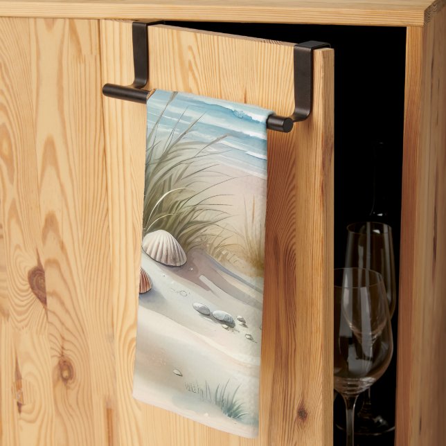 Pastel Coastal Dunes Watercolor Kitchen Towel (Thirds Fold)