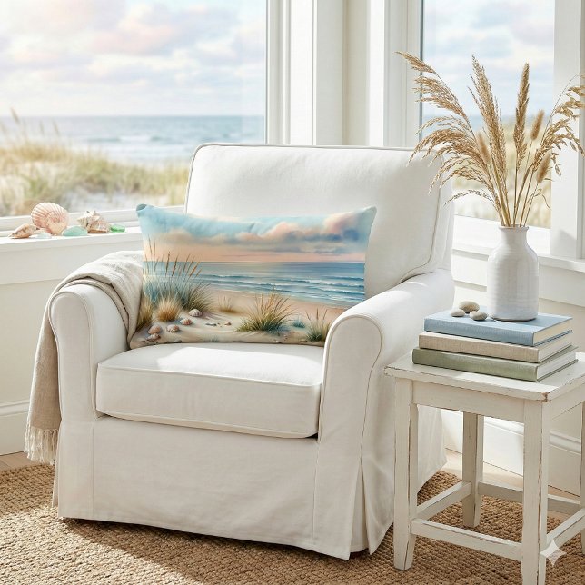 Pastel Coastal Dunes Watercolor Lumbar Pillow (Pastel Coastal Dunes Watercolor Lumbar Pillow Mockup A)