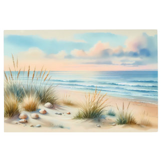 Pastel Coastal Dunes Watercolor Metal Print