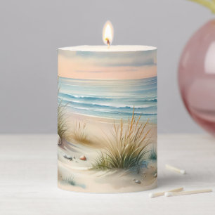 Pastel Coastal Dunes Watercolor Pillar Candle