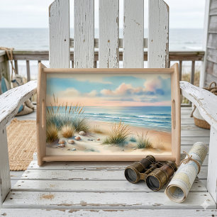 Pastel Coastal Dunes Watercolor Serving Tray