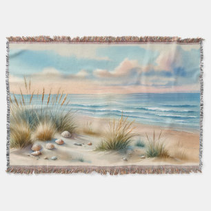 Pastel Coastal Dunes Watercolor Throw Blanket