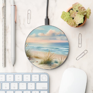 Pastel Coastal Dunes Watercolor Wireless Charger