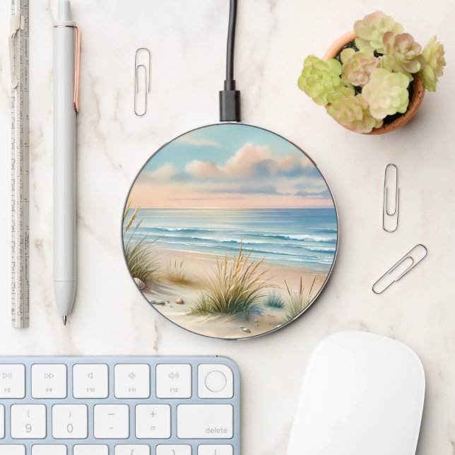 Pastel Coastal Dunes Watercolor Wireless Charger (Desk)