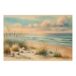 Pastel Coastal Dunes Watercolor Wood Wall Art