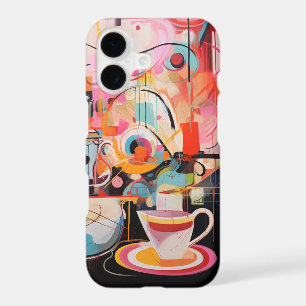 Pastel Coffee Geometry – Retro Café Style iPhone 17 Case