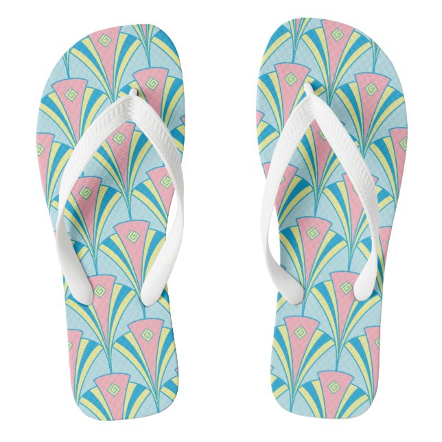 Pastel Color Art Deco Pattern Flip Flops (Footbed)