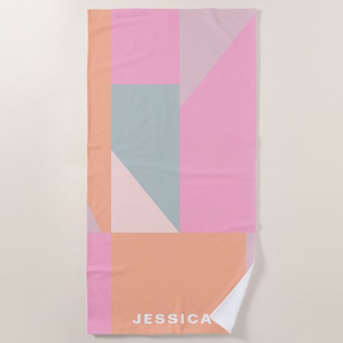 Pastel Color Block Geometric Shapes Personalized Beach Towel