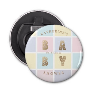 pastel color block gold baby shower  bottle opener