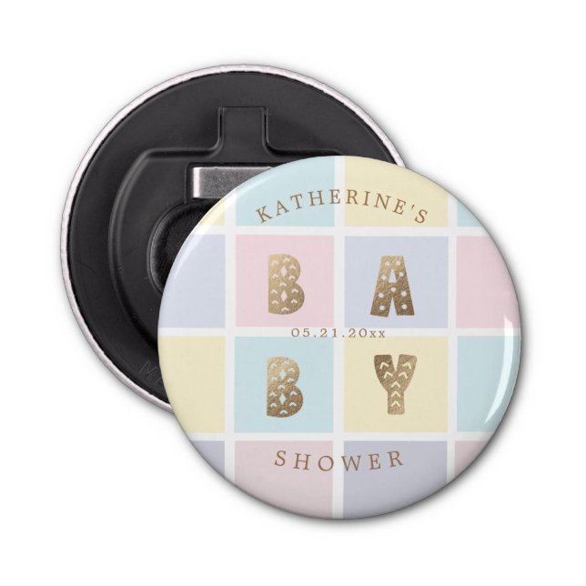 pastel color block gold baby shower  bottle opener (Front)