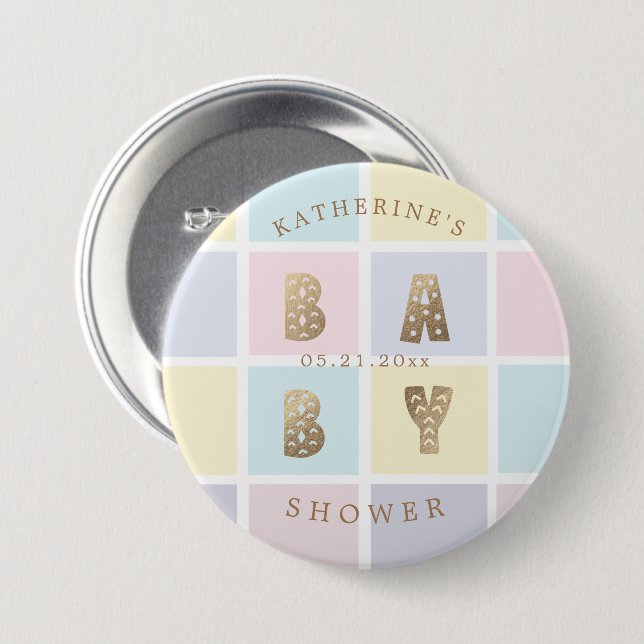 pastel color block gold baby shower button (Front & Back)