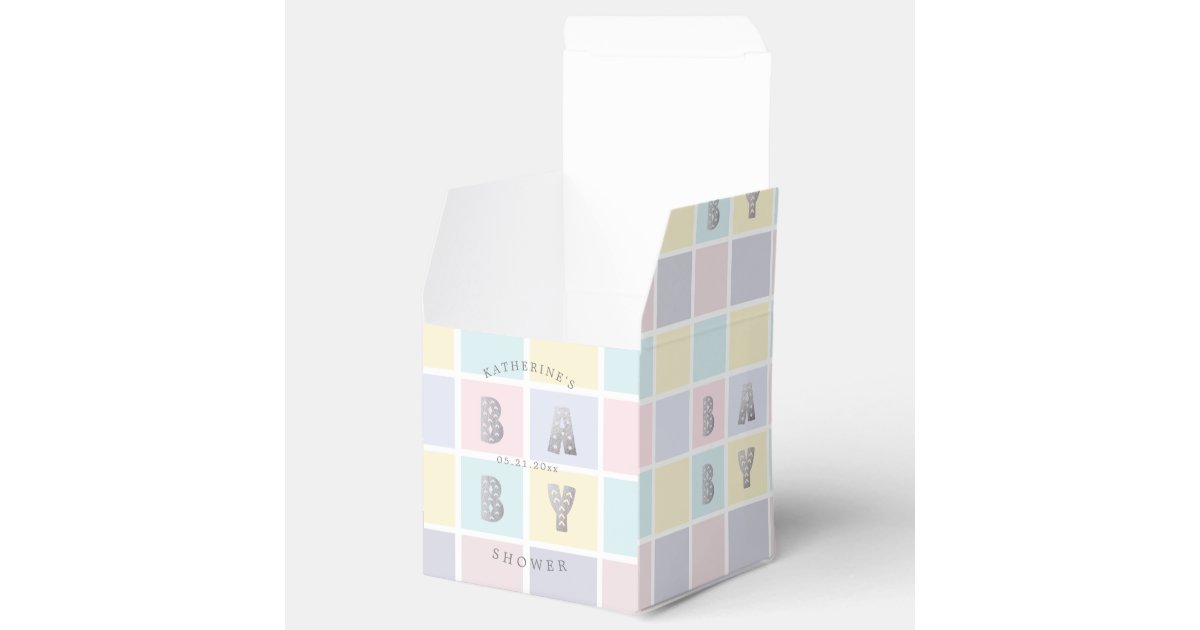 Pastel Color Block Gold Baby Shower Favor Boxes | Zazzle