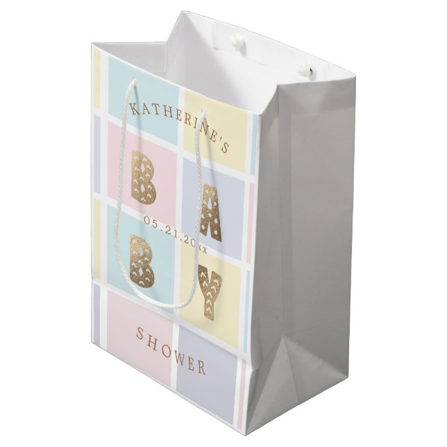 Pastel Color Block Gold Baby Shower  Medium Gift Bag (Front Angled)