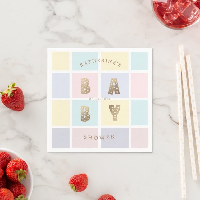 Pastel Color Block Gold Baby Shower Napkins (Insitu)