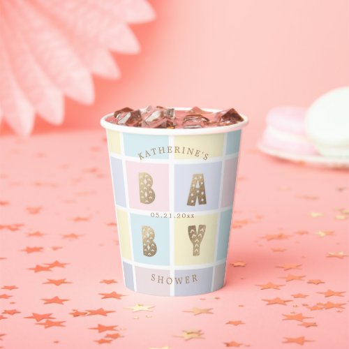 Pastel Color Block Gold Baby Shower Paper Cups