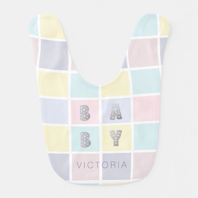 Pastel Color Block Monogram Baby Bib (Front)