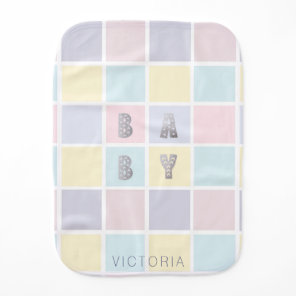 pastel color block monogram  baby burp cloth