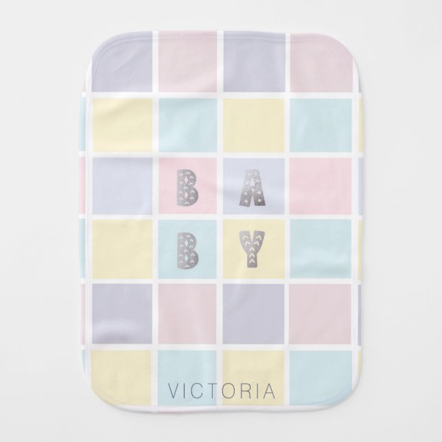 pastel color block monogram  baby burp cloth (Front)