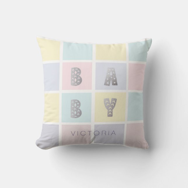 pastel color block monogram  throw pillow (Front)