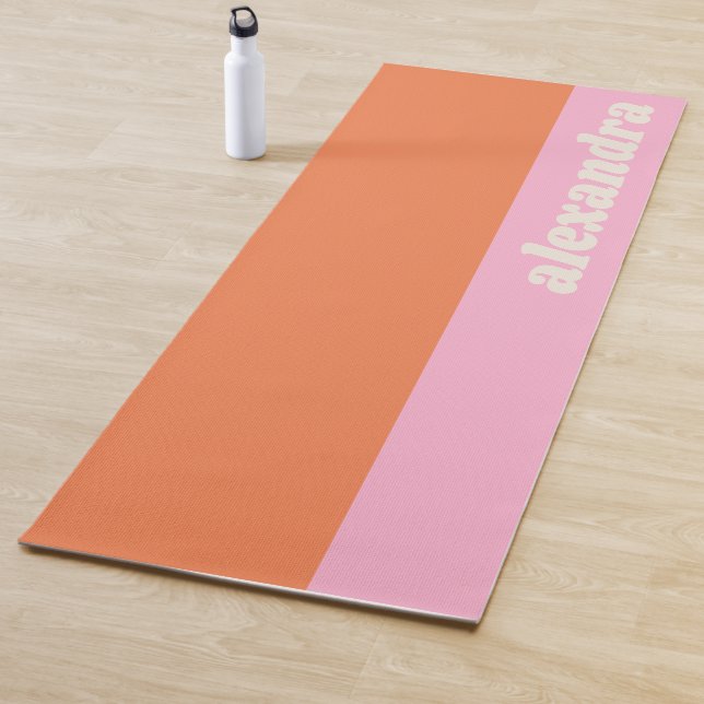 Pastel Color Block Pink and Orange Personalized Yoga Mat (In Situ)