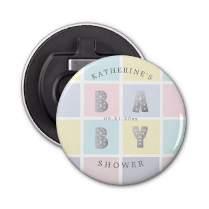 pastel color block silver baby shower bottle opener