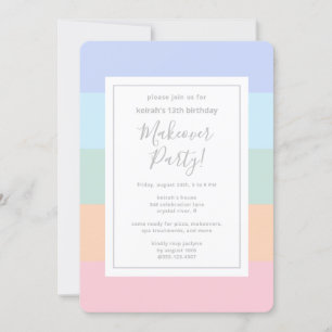 Pastel Color Block Stripes Makeover Party Birthday Invitation